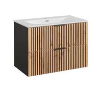 Mobile Bagno con Lavabo Sospeso TILO Nero/Wotan 2 cassetti 80x60x46 cm
