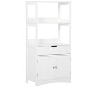 Mobile Bagno Con Mensole, Armadietto E Cassetto, Mobiletto Da Bagno Multiuso In Legno, Bianco, 60x33x122.5cm