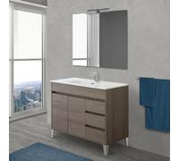 Mobile Bagno da terra 100 cm linea Way in rovere scuro con specchio e lavabo