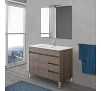 Mobile Bagno da terra 100 cm linea Way in rovere scuro con specchio e lavabo