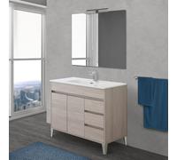 Mobile bagno da terra 100 cm linea Way rovere chiaro con specchio e lavabo