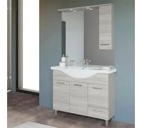 Mobile bagno da terra 105 cm rovere grigio completo di specchio con pensile e LE
