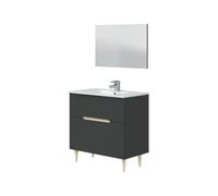 Mobile Bagno Da Terra 80 Cm Con Lavabo E Specchio Denver Rovere/Antracite