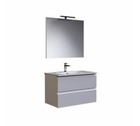 Mobile bagno EOS 80cm Doppio Cassetto Cannettato con lavabo, specchio e lampada BIANCO OPACO - MaMa Store