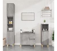 Mobile Bagno in Legno Grigio Sonoma con 6 Scomparti e 2 Ante, Mobiletto Bagno Salvaspazio Alto con Gambe in Legno di Eucalipto, Armadietto Bagno Moderno per Bagno o Lavanderia, 30x30x190 cm