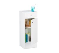 Relaxdays Mobile Bagno in MDF, Armadietto con Cassetto, Design a Lamella, con un’Anta, HLP: 80 x 30,5 x 30,5 cm, bianco