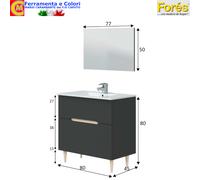 Mobile Bagno Moderno 2 Cassetti Antracite Rovere Specchio Lavabo Colonna Sospesa