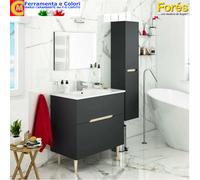 Mobile Bagno Moderno 2 Cassetti Antracite Rovere Specchio Lavabo Colonna Sospesa