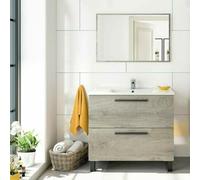 ARKITMOBEL Habitdesign Armadietto Bagno con 2 Cassetti e Specchio, Modulo Lavabo, Modello Athena, Rovere Alaska, Dimensioni: 80 cm (L) x 80 cm (H) x 45 cm (P)
