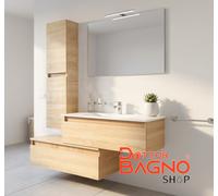 Mobile Bagno Moderno Sospeso Composizione con Lavabo Specchio Luce Led e Colonna
