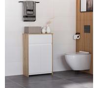 Mobile Bagno Multiuso, Mobiletto da Bagno con Armadietto e Cassetto, Salvaspazio, Color Legno e Bianco 60x30x90cm