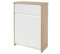 Mobile Bagno Multiuso, Mobiletto Da Bagno Con Armadietto E Cassetto, Salvaspazio, Color Legno E Bianco 60x30x90cm