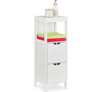 Relaxdays Badezimmerschrank Weiß Mobiletto da Bagno, Armadietto a Colonna, 90 x 30 x 30cm, 2 Cassetti, 1 Scaffale, da Terra, Lavanderia, Bianco, Fibra di Legno