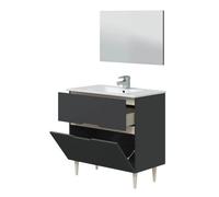 Mobile Bagno Rovere e Grigio antracite Lotto Cm 80x45x80H spechio e lavabo inclu