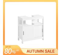SoBuy Mobile Bagno Sottolavabo Salvaspazio con 2 Ante Scorrevoli | 60x30x60cm Armadietto con Ripiano Aperto Mobiletto Lavandino Compatto per Bagno Moderno Piccolo Grigio, FRG128-II-SG