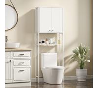 Mobile Bagno Sopra WC e Lavatrice con Armadietto e Ripiano Aperto, 64x20x180 cm, Bianco