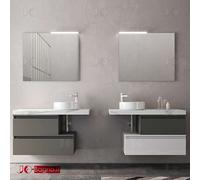 Mobile bagno sospeso 100 cm con mensola due cassetto e specchio GRAFITE e BIANCO