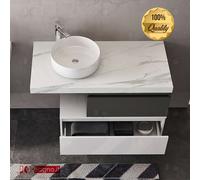 Mobile bagno sospeso 100 cm con mensola due cassetto e specchio GRAFITE e BIANCO