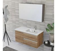 Mobile bagno sospeso 100 cm Master rovere con lavabo e specchio contenitore
