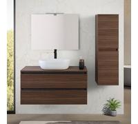 Mobile bagno sospeso 100 cm ossido e noce con top lavabo e specchio Kleo