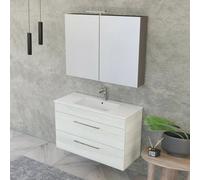 Mobile bagno sospeso 100 cm Smart bianco legno con specchio contenitore