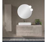 Mobile bagno sospeso 120 cm per lavabo da appoggio, serie Master 2 cassetti con anta, top e specchio INCLUSI (Grigio Cemento)