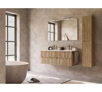 Mobile Bagno Sospeso 120 cm Rovere Chalet Doppio Lavabo con Specchio LED - Verso