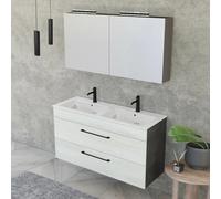 Mobile bagno sospeso 120 cm Smart bianco legno/lava con specchio contenitore