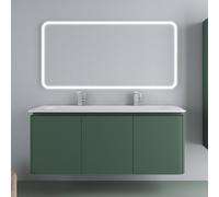 Mobile Bagno Sospeso 140 con Lavabo in Resina Decentrato 4 Cassetti e Specchio