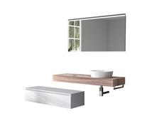 Mobile Bagno Sospeso 220cm Top Con Lavabo, Base Con Cassetto E Specchio Con LED Integrato