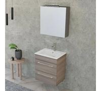 Mobile bagno sospeso 55 cm Smart olmo con lavabo e specchio contenitore