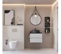 Mobile Bagno Sospeso 60 cm Bianco Neve con Lavabo Effetto Marmo - Verso