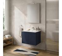 Mobile Bagno Sospeso 60 cm Blu - Mobiletto Lavabo Moderno a Due Ante Push and Pull - Mobile Già Montato con Lavandino ad Incasso Linea Tierra
