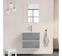 Mobile bagno sospeso 60 cm Duble grigio industrial con lavabo e specchio