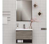 Mobile Bagno Sospeso 60 cm Lavabo e Specchio Milano Rovere