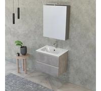 Mobile bagno sospeso 60 cm Master grigio cemento con specchio contenitore
