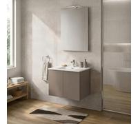 Mobile Bagno Sospeso 60 cm Tortora - Mobiletto Lavabo Moderno a Due Ante Push and Pull - Mobile Già Montato con Lavandino ad Incasso Linea Tierra