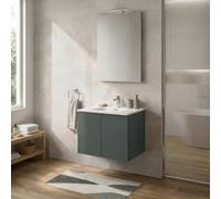 Mobile Bagno Sospeso 60 cm Verde - Mobiletto Lavabo Moderno a Due Ante Push and Pull - Mobile Già Montato con Lavandino ad Incasso Linea Tierra