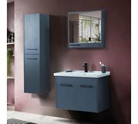 Mobile Bagno sospeso 65 cm Blu Effetto Legno, a Due Ante con lavabo e armadietto a Specchio, Serie Sofia Colonna Non Inclusa