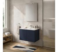 Mobile Bagno Sospeso 70 cm Blu - Mobiletto Lavabo Moderno a Due Ante Push and Pull - Mobile Già Montato con Lavandino ad Incasso Linea Tierra