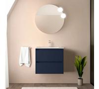 Inbagno Mobile bagno sospeso 70 cm blu satinato con lavabo e specchio tondo 70 cm, 2 cassetti con chiusura soft-close, GAYA