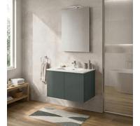 Mobile Bagno Sospeso 70 cm Verde - Mobiletto Lavabo Moderno a Due Ante Push and Pull - Mobile Già Montato con Lavandino ad Incasso Linea Tierra