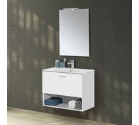 Mobile bagno sospeso 80 bianco con lavabo e specchio LED Martha