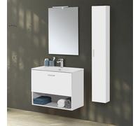 Mobile bagno sospeso 80 bianco con pensile 150 lavabo e specchio Martha