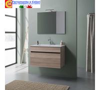 Mobile Bagno Sospeso 80 cm 2 Ante 1 Cassettone Rovere Fumo Lavabo Specchio Led