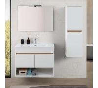 Mobile bagno sospeso 80 cm bianco e rovere con ante e vano a giorno Kleo