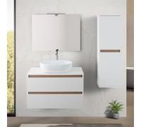 Mobile bagno sospeso 80 cm bianco e rovere con cassetti soft-close Kleo