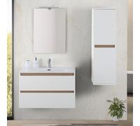 Mobile bagno sospeso 80 cm bianco e rovere con cassetti soft-close Kleo