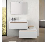 Mobile bagno sospeso 80 cm bianco e rovere con cassetto sfalsato Kleo