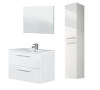 Mobile Bagno Sospeso 80 Cm CON LAVABO, COLONNA e SPECCHIO Bianco Laccato - Aruba